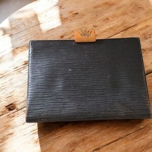 Vintage Leather Clutch with Beautiful Wooden Top Closure